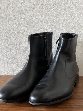 Bruno Magli Black Leather Side Zip Ankle Boots Men's Size 11.5 Made in Italy
